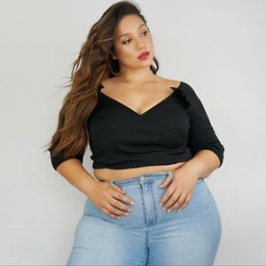 3/4 sleeve open shoulder puffy sleeve top sz 14/16